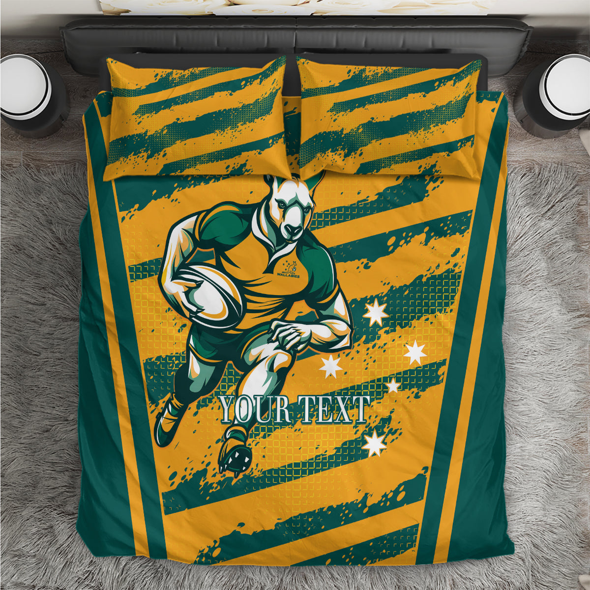 Custom Australia Rugby Bedding Set Wallabies Mascots Indigenous Aboriginal Version - Vibe Hoodie Shop