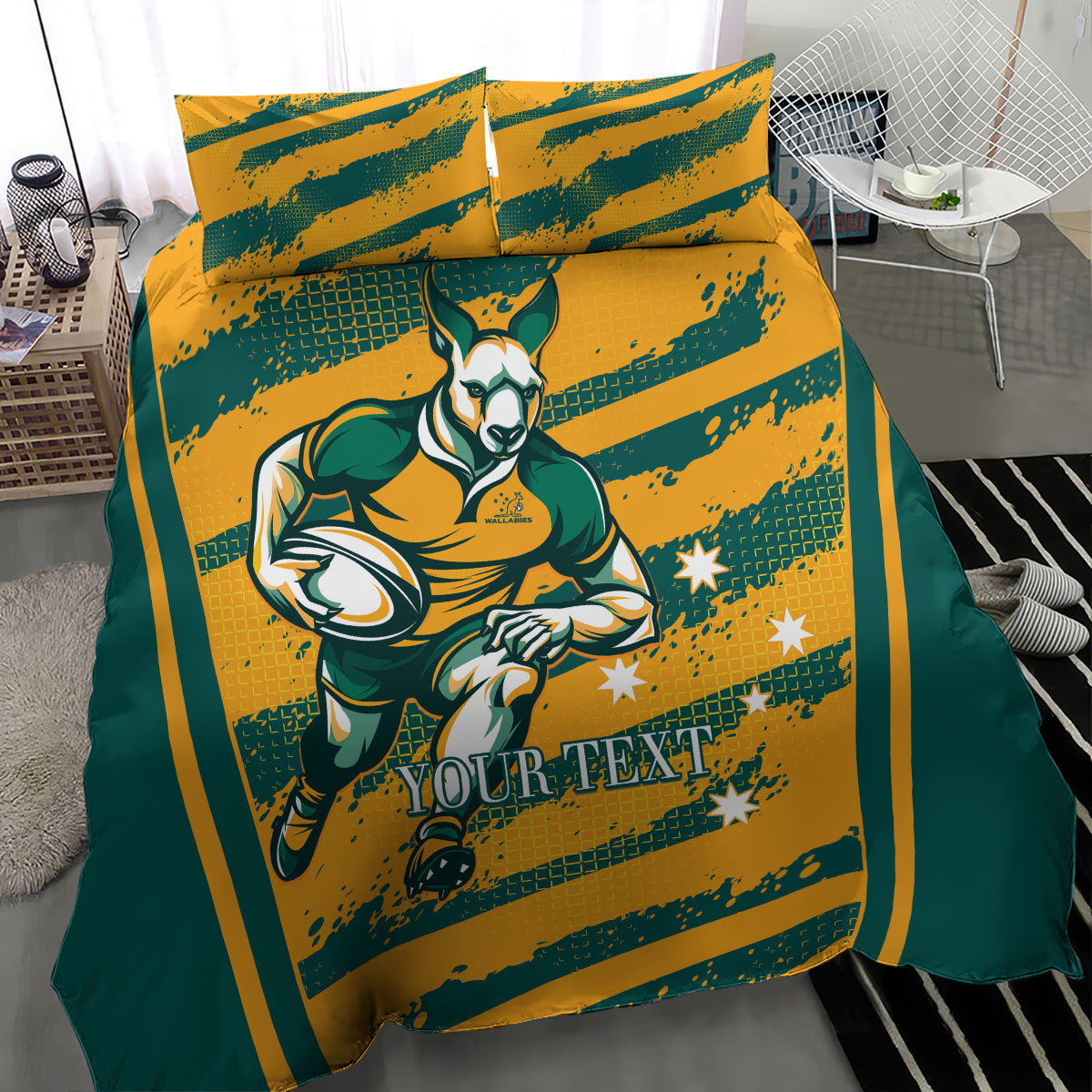 Custom Australia Rugby Bedding Set Wallabies Mascots Indigenous Aboriginal Version - Vibe Hoodie Shop