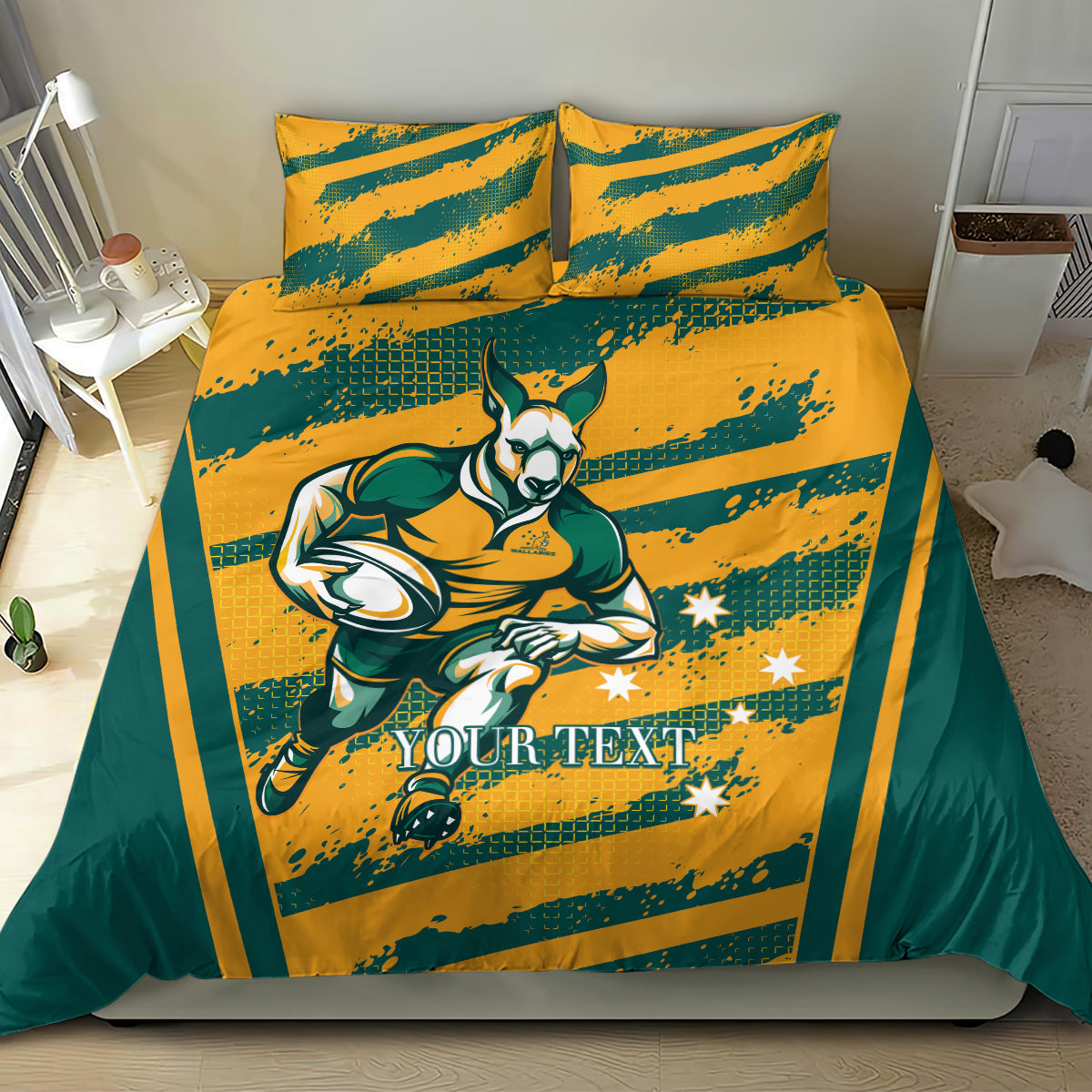 Custom Australia Rugby Bedding Set Wallabies Mascots Indigenous Aboriginal Version - Vibe Hoodie Shop
