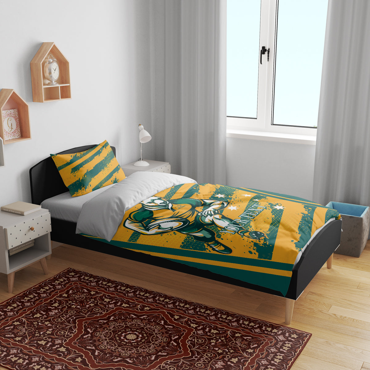 Custom Australia Rugby Bedding Set Wallabies Mascots Indigenous Aboriginal Version - Vibe Hoodie Shop