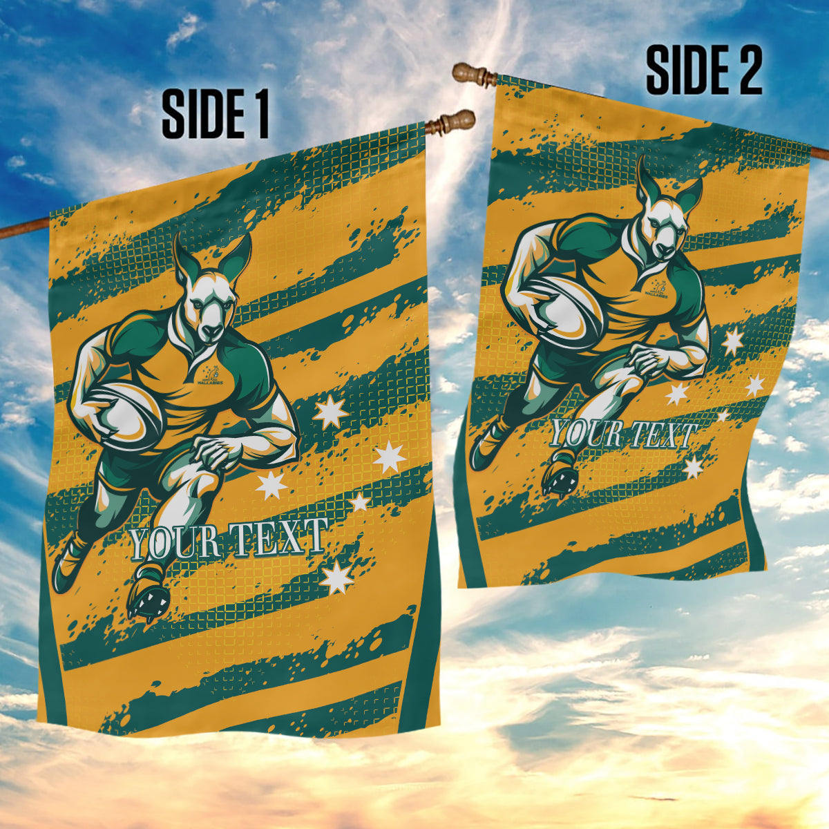 Custom Australia Rugby Garden Flag Wallabies Mascots Indigenous Aboriginal Version - Vibe Hoodie Shop