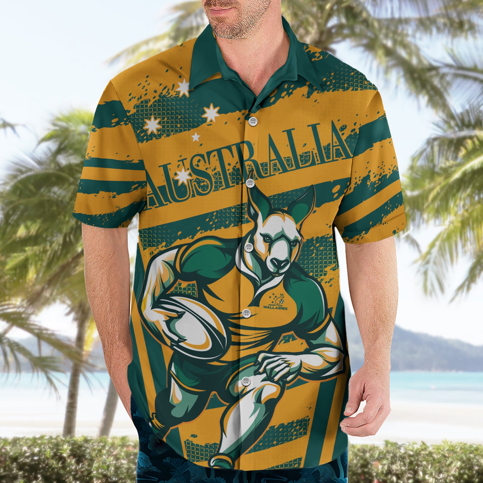 Custom Australia Rugby Hawaiian Shirt Wallabies Mascots Indigenous Aboriginal Version - Vibe Hoodie Shop