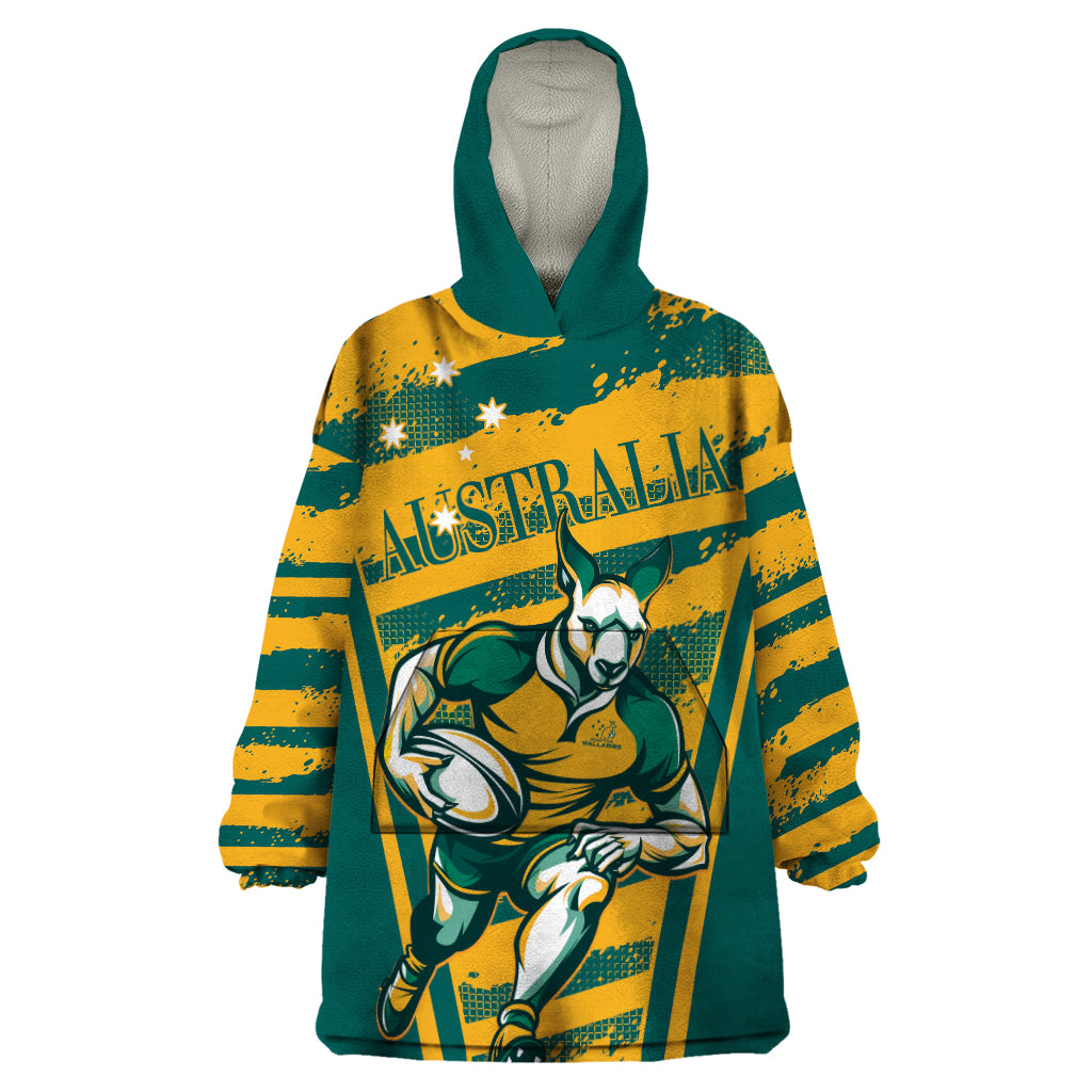 Custom Australia Rugby Wearable Blanket Hoodie Wallabies Mascots Indigenous Aboriginal Version - Vibe Hoodie Shop