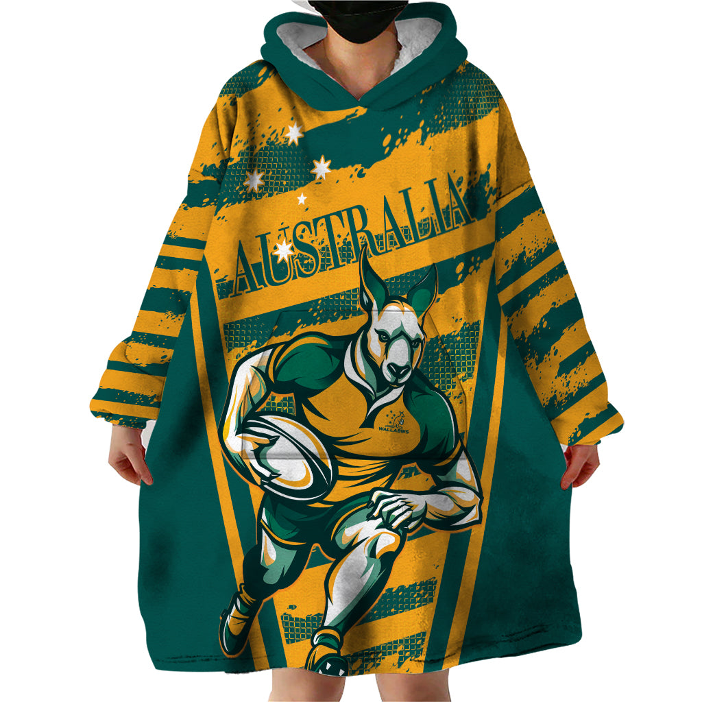 Custom Australia Rugby Wearable Blanket Hoodie Wallabies Mascots Indigenous Aboriginal Version - Vibe Hoodie Shop