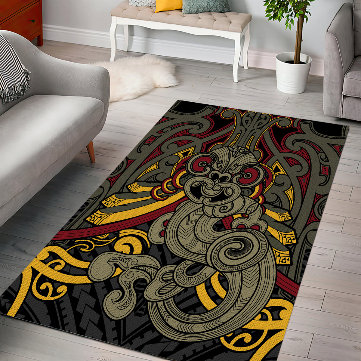 Maori Hei Tiki Tribal Tattoo Area Rug - Vibe Hoodie Shop