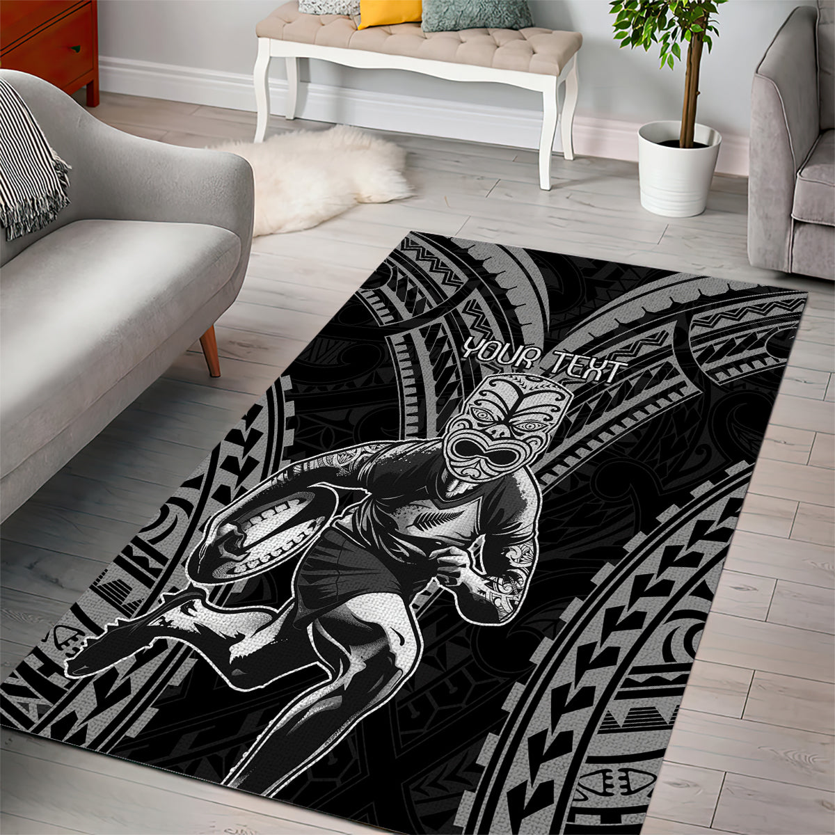 Custom New Zealand Rugby Area Rug Maori All Black Warrior Tribal Tattoo - Vibe Hoodie Shop