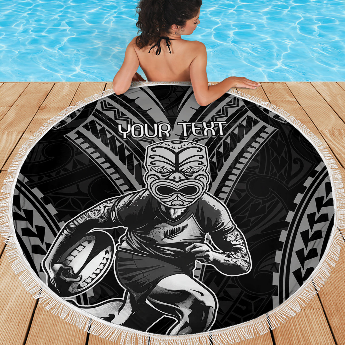 Custom New Zealand Rugby Beach Blanket Maori All Black Warrior Tribal Tattoo