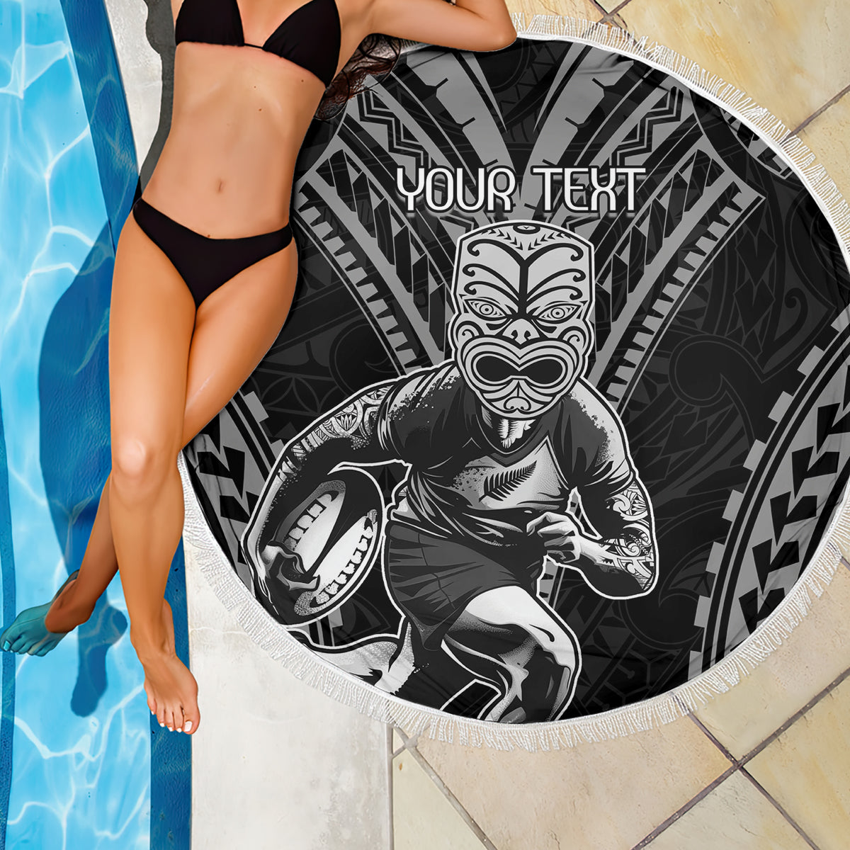 Custom New Zealand Rugby Beach Blanket Maori All Black Warrior Tribal Tattoo
