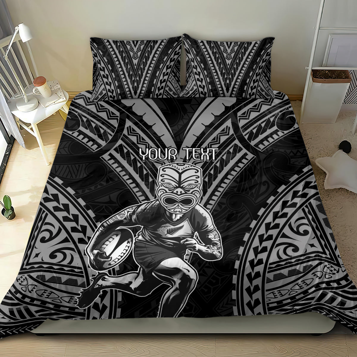 Custom New Zealand Rugby Bedding Set Maori All Black Warrior Tribal Tattoo - Vibe Hoodie Shop