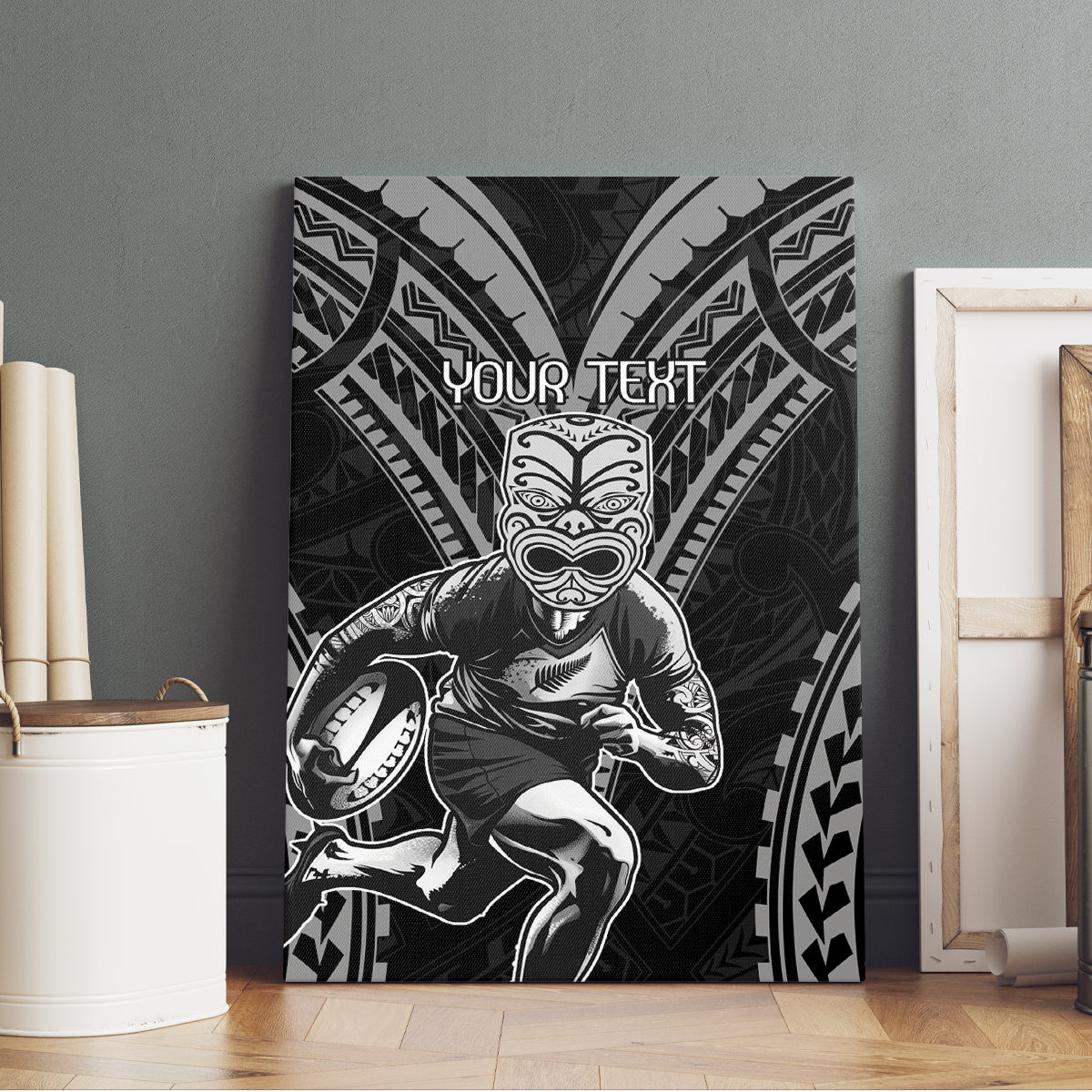 Custom New Zealand Rugby Canvas Wall Art Maori All Black Warrior Tribal Tattoo