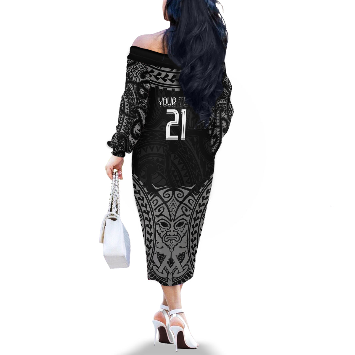 Custom New Zealand Rugby Family Matching Off The Shoulder Long Sleeve Dress and Hawaiian Shirt Maori All Black Warrior Tribal Tattoo