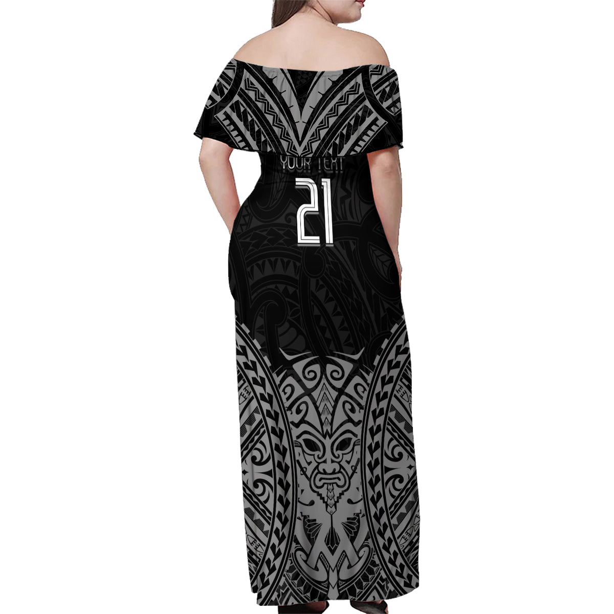 Custom New Zealand Rugby Family Matching Off Shoulder Maxi Dress and Hawaiian Shirt Maori All Black Warrior Tribal Tattoo