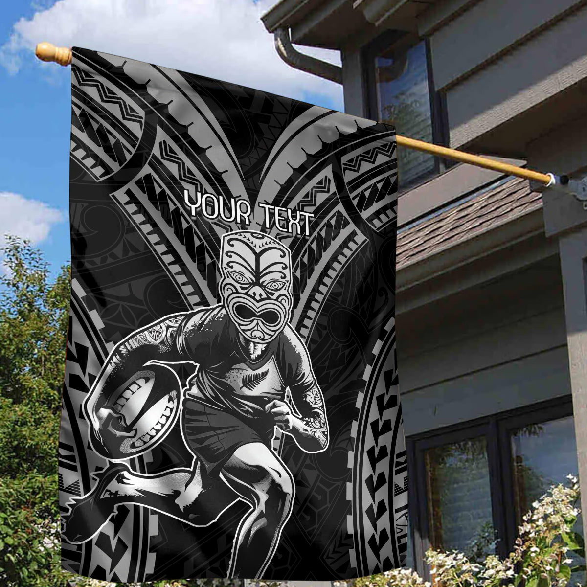 Custom New Zealand Rugby Garden Flag Maori All Black Warrior Tribal Tattoo - Vibe Hoodie Shop