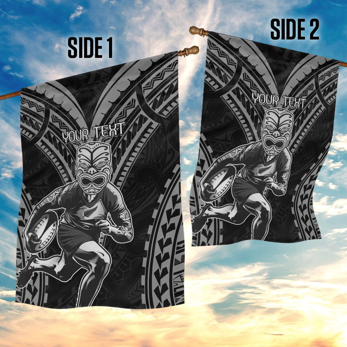 Custom New Zealand Rugby Garden Flag Maori All Black Warrior Tribal Tattoo - Vibe Hoodie Shop