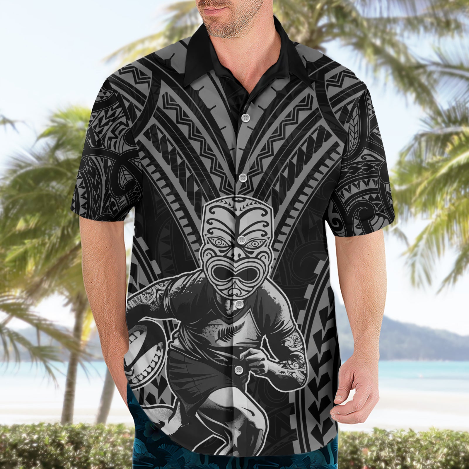 Custom New Zealand Rugby Hawaiian Shirt Maori All Black Warrior Tribal Tattoo - Vibe Hoodie Shop