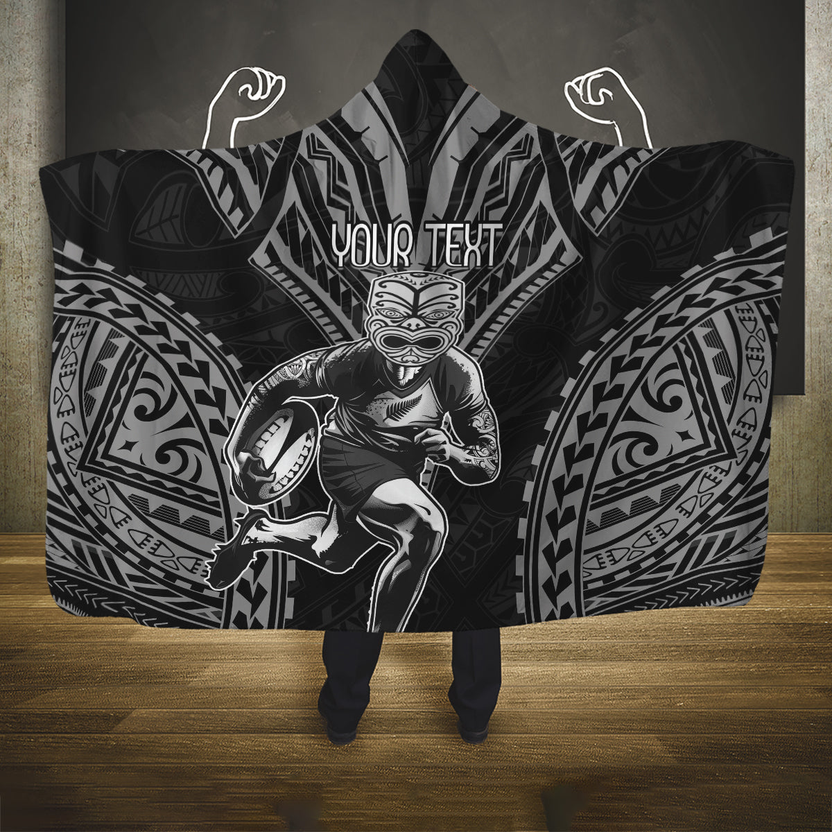 Custom New Zealand Rugby Hooded Blanket Maori All Black Warrior Tribal Tattoo