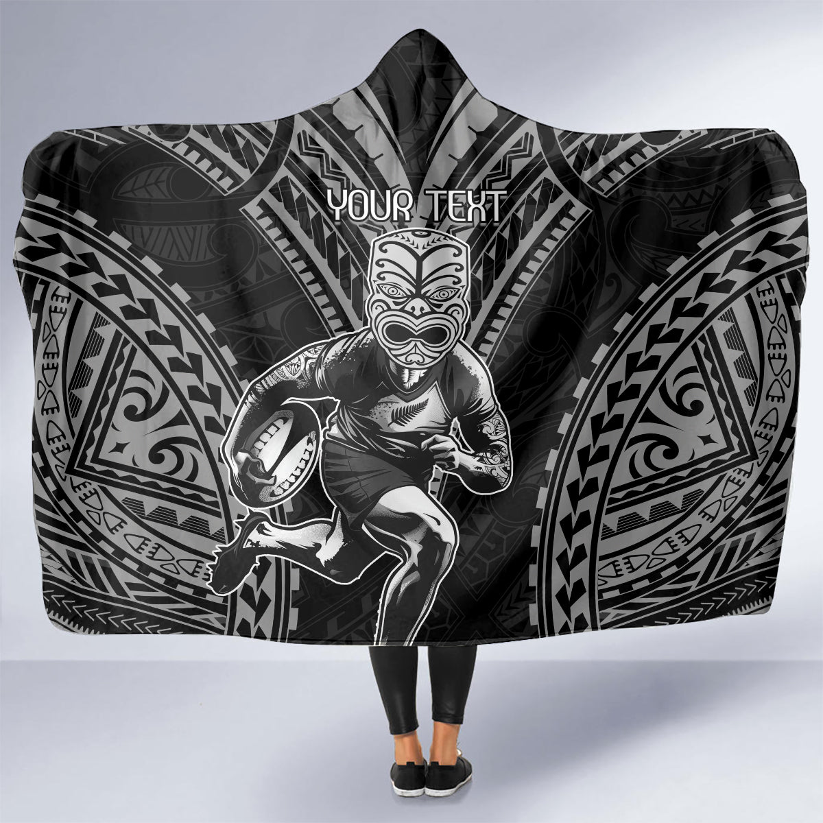 Custom New Zealand Rugby Hooded Blanket Maori All Black Warrior Tribal Tattoo