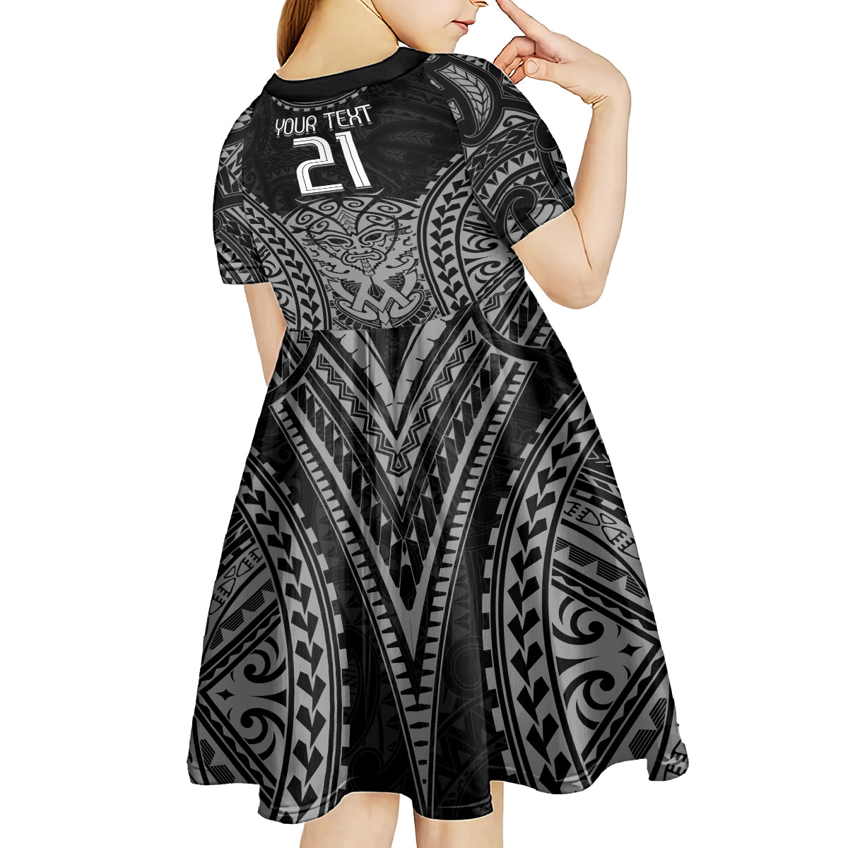 Custom New Zealand Rugby Kid Short Sleeve Dress Maori All Black Warrior Tribal Tattoo - Vibe Hoodie Shop