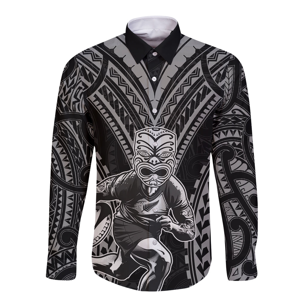 Custom New Zealand Rugby Long Sleeve Button Shirt Maori All Black Warrior Tribal Tattoo - Vibe Hoodie Shop