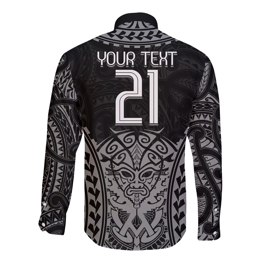 Custom New Zealand Rugby Long Sleeve Button Shirt Maori All Black Warrior Tribal Tattoo - Vibe Hoodie Shop