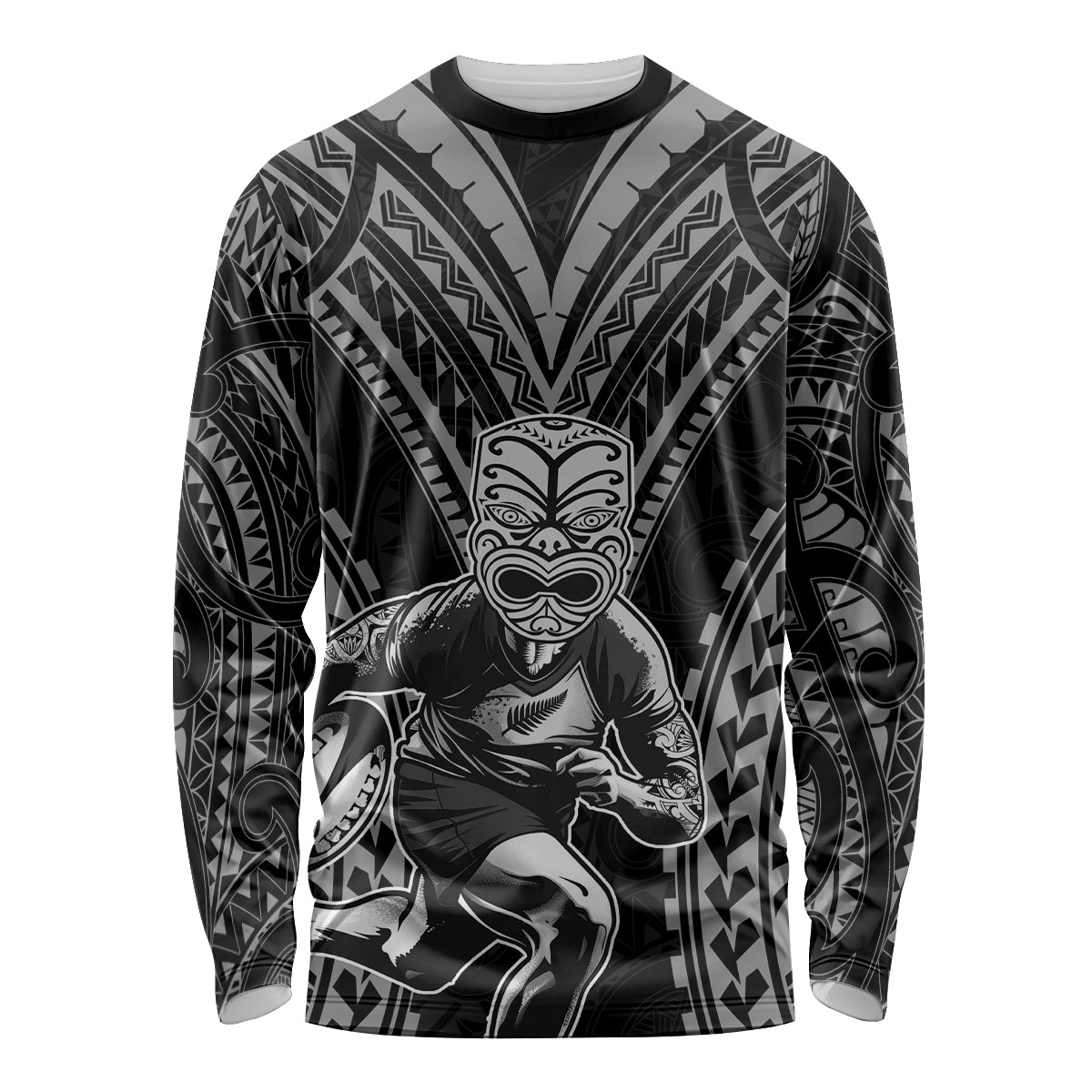 Custom New Zealand Rugby Long Sleeve Shirt Maori All Black Warrior Tribal Tattoo - Vibe Hoodie Shop