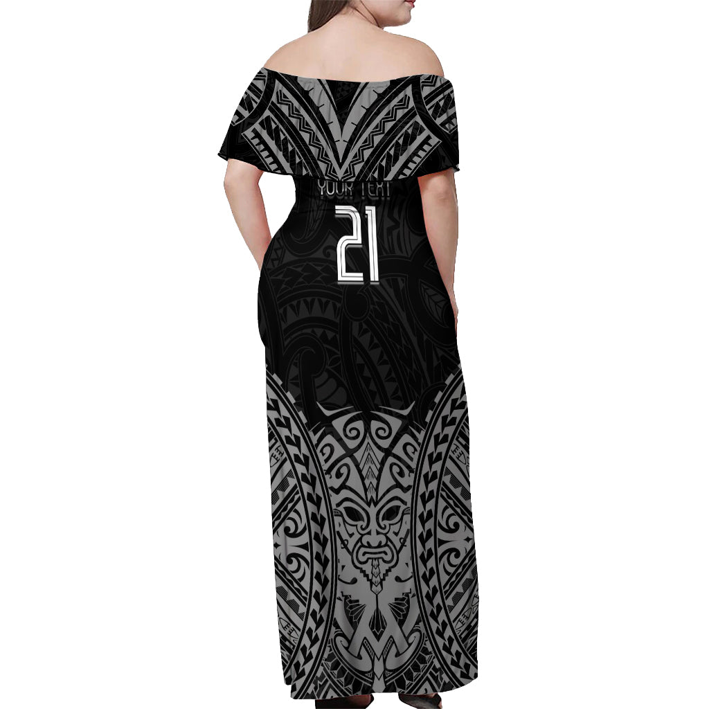 Custom New Zealand Rugby Off Shoulder Maxi Dress Maori All Black Warrior Tribal Tattoo