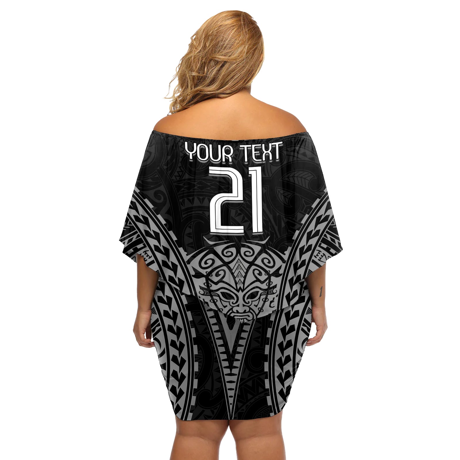 Custom New Zealand Rugby Off Shoulder Short Dress Maori All Black Warrior Tribal Tattoo