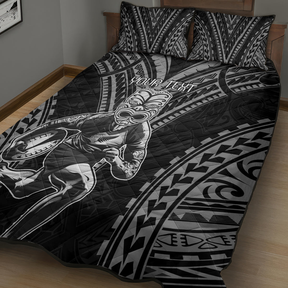 Custom New Zealand Rugby Quilt Bed Set Maori All Black Warrior Tribal Tattoo - Vibe Hoodie Shop