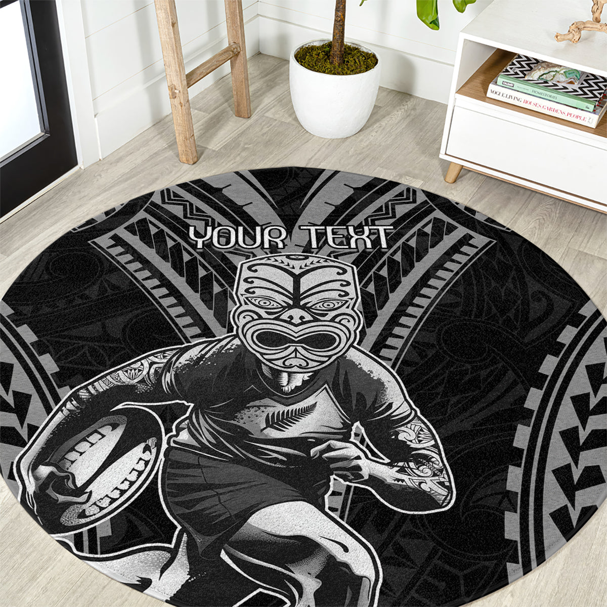 Custom New Zealand Rugby Round Carpet Maori All Black Warrior Tribal Tattoo