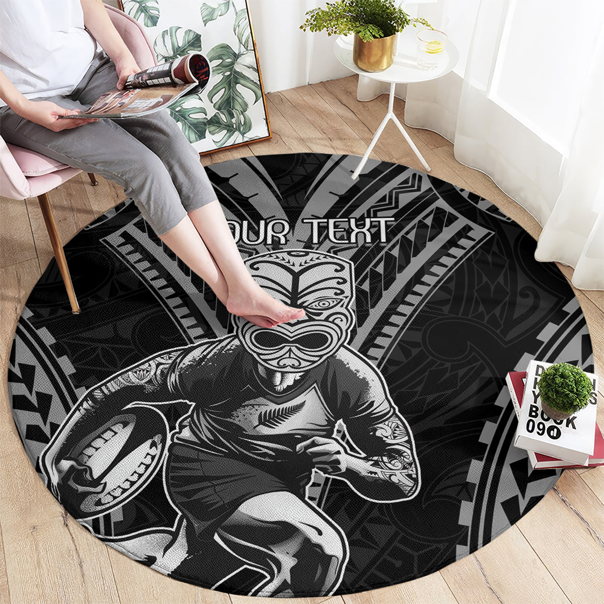 Custom New Zealand Rugby Round Carpet Maori All Black Warrior Tribal Tattoo
