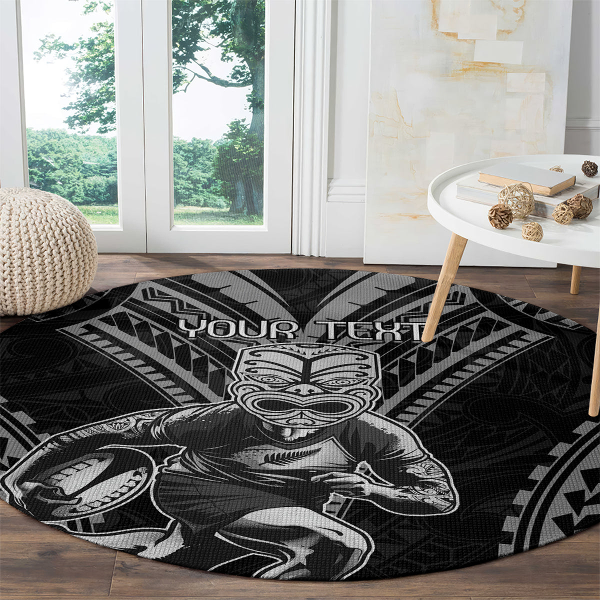 Custom New Zealand Rugby Round Carpet Maori All Black Warrior Tribal Tattoo