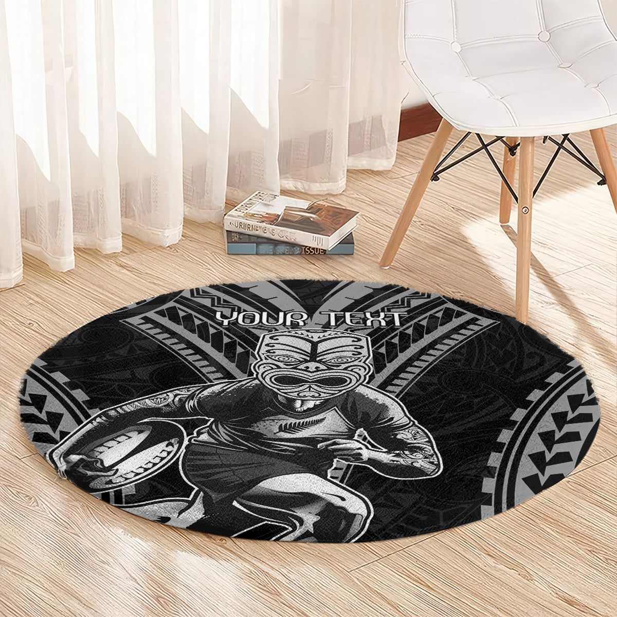 Custom New Zealand Rugby Round Carpet Maori All Black Warrior Tribal Tattoo