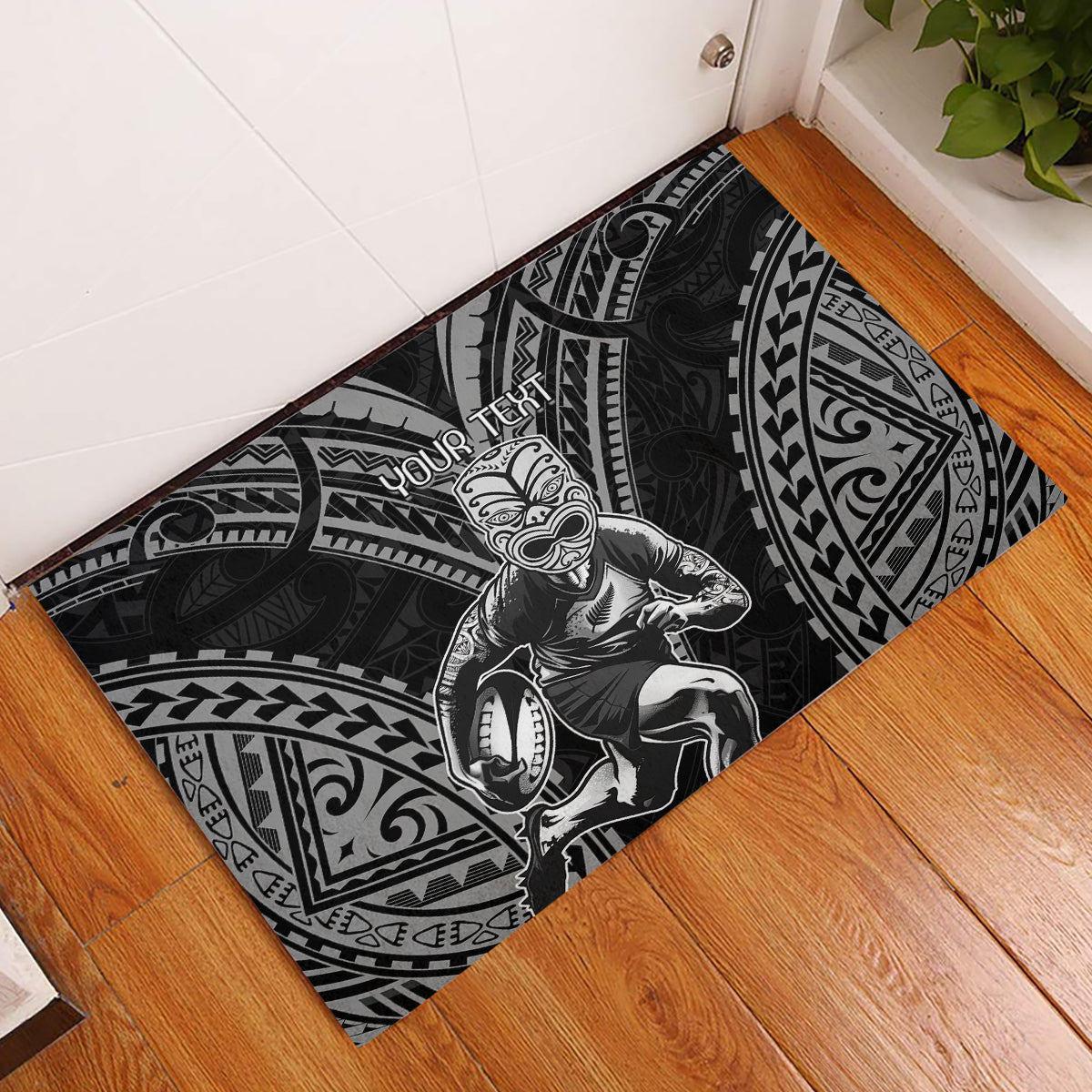 Custom New Zealand Rugby Rubber Doormat Maori All Black Warrior Tribal Tattoo