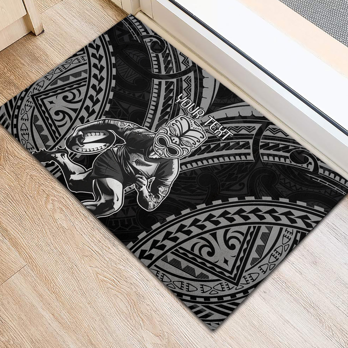 Custom New Zealand Rugby Rubber Doormat Maori All Black Warrior Tribal Tattoo