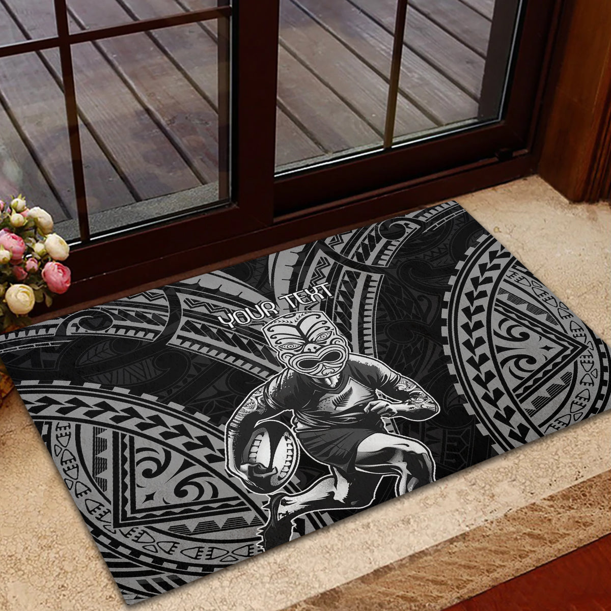 Custom New Zealand Rugby Rubber Doormat Maori All Black Warrior Tribal Tattoo