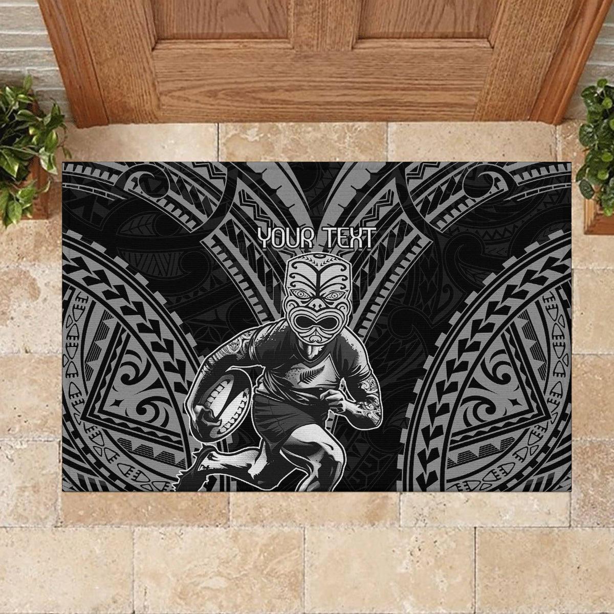 Custom New Zealand Rugby Rubber Doormat Maori All Black Warrior Tribal Tattoo