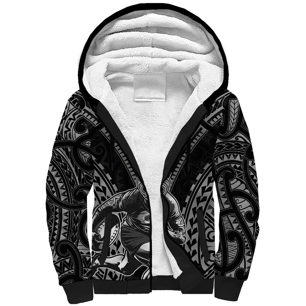 Custom New Zealand Rugby Sherpa Hoodie Maori All Black Warrior Tribal Tattoo - Vibe Hoodie Shop