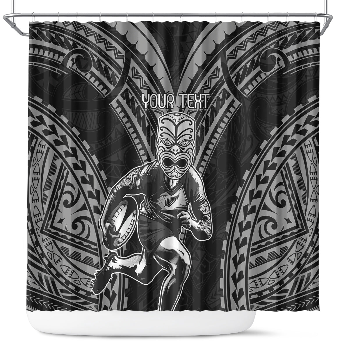 Custom New Zealand Rugby Shower Curtain Maori All Black Warrior Tribal Tattoo