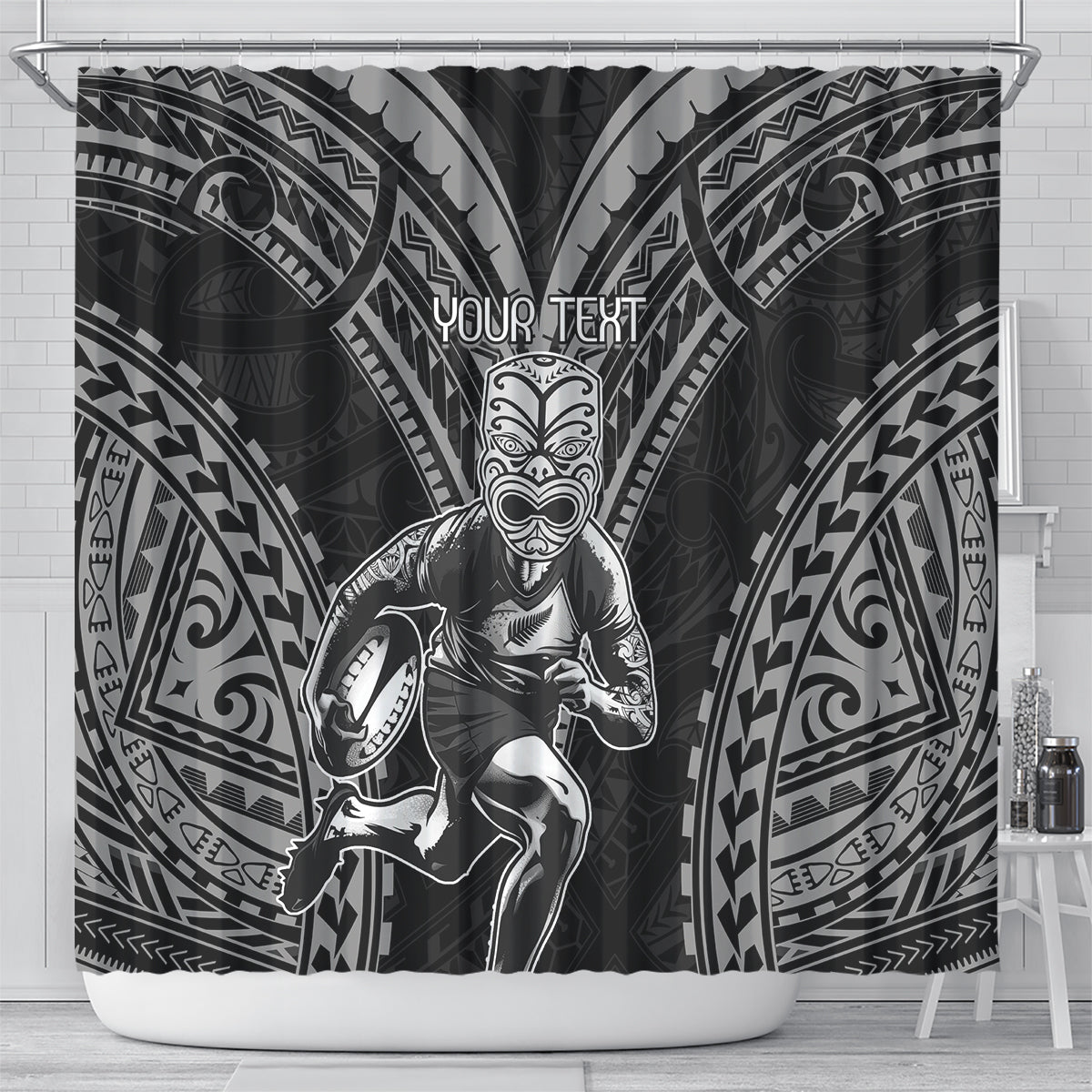 Custom New Zealand Rugby Shower Curtain Maori All Black Warrior Tribal Tattoo