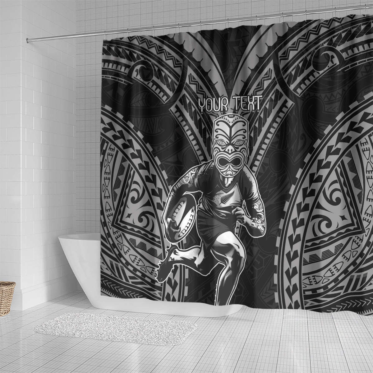 Custom New Zealand Rugby Shower Curtain Maori All Black Warrior Tribal Tattoo