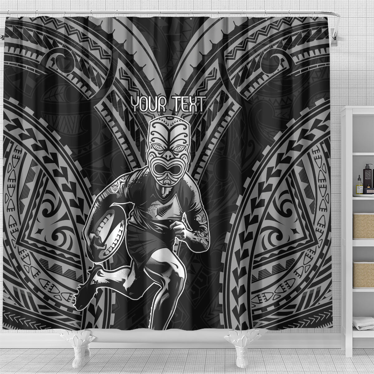 Custom New Zealand Rugby Shower Curtain Maori All Black Warrior Tribal Tattoo