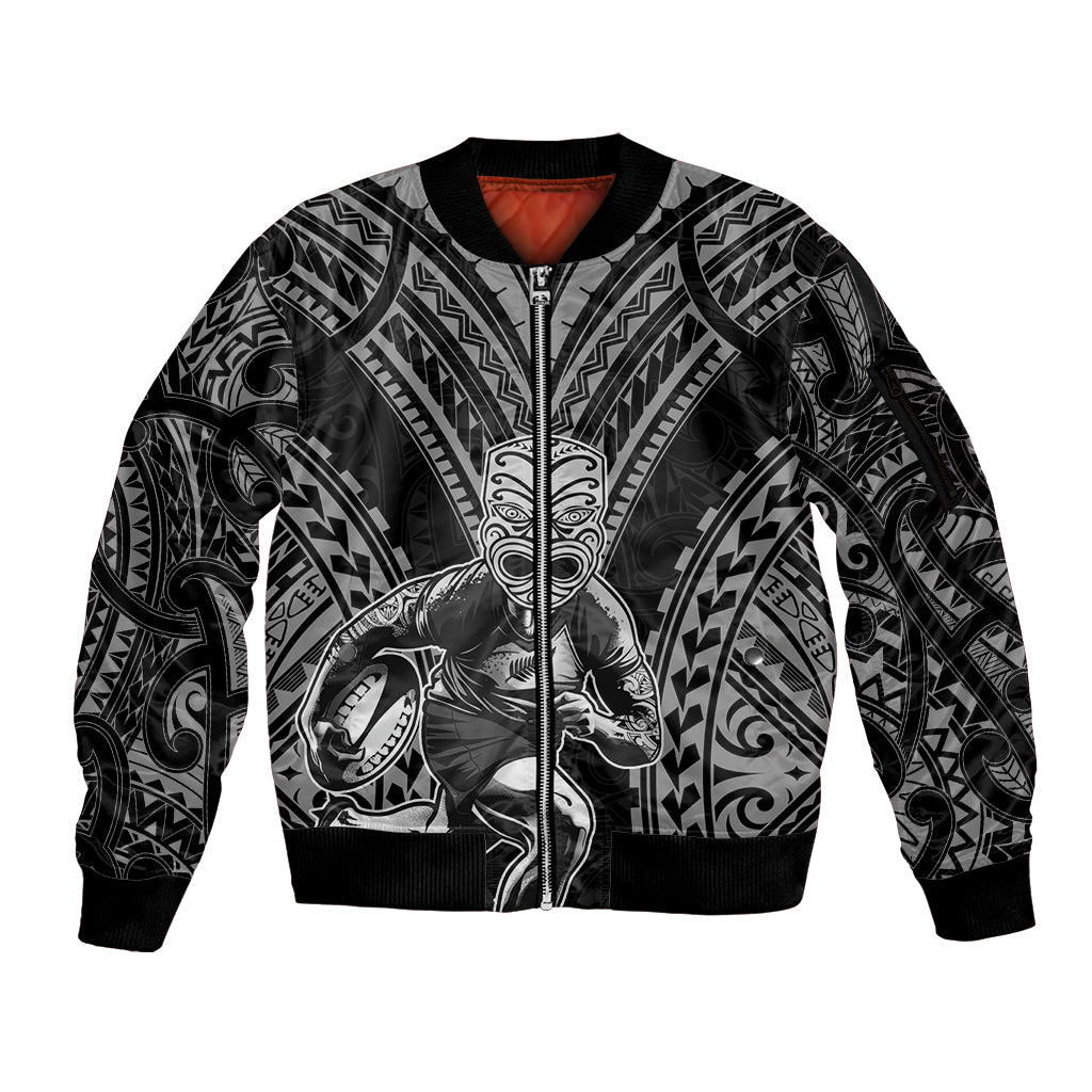 Custom New Zealand Rugby Sleeve Zip Bomber Jacket Maori All Black Warrior Tribal Tattoo