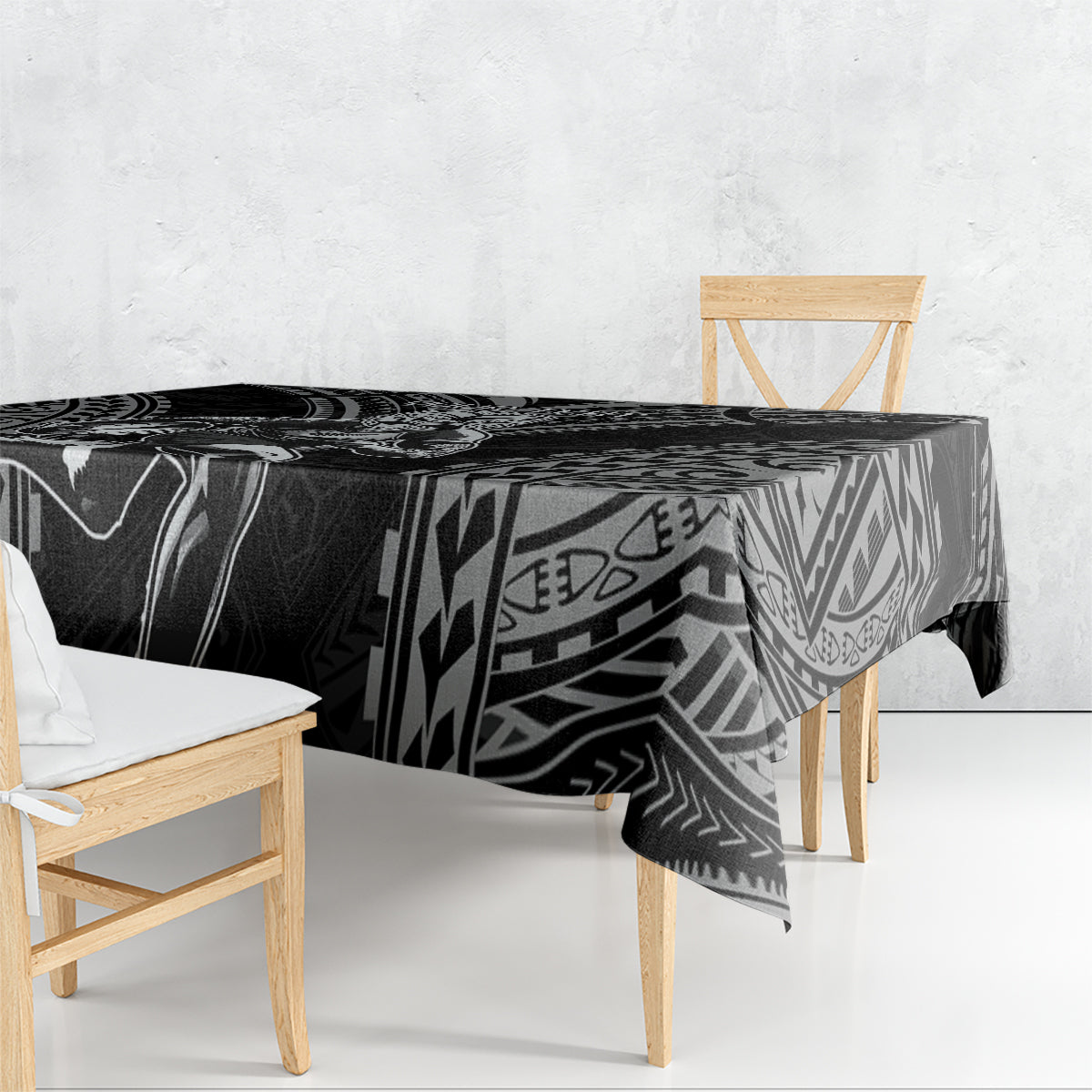 Custom New Zealand Rugby Tablecloth Maori All Black Warrior Tribal Tattoo
