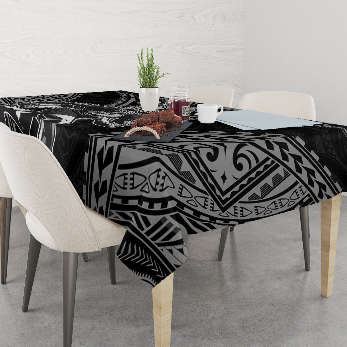 Custom New Zealand Rugby Tablecloth Maori All Black Warrior Tribal Tattoo