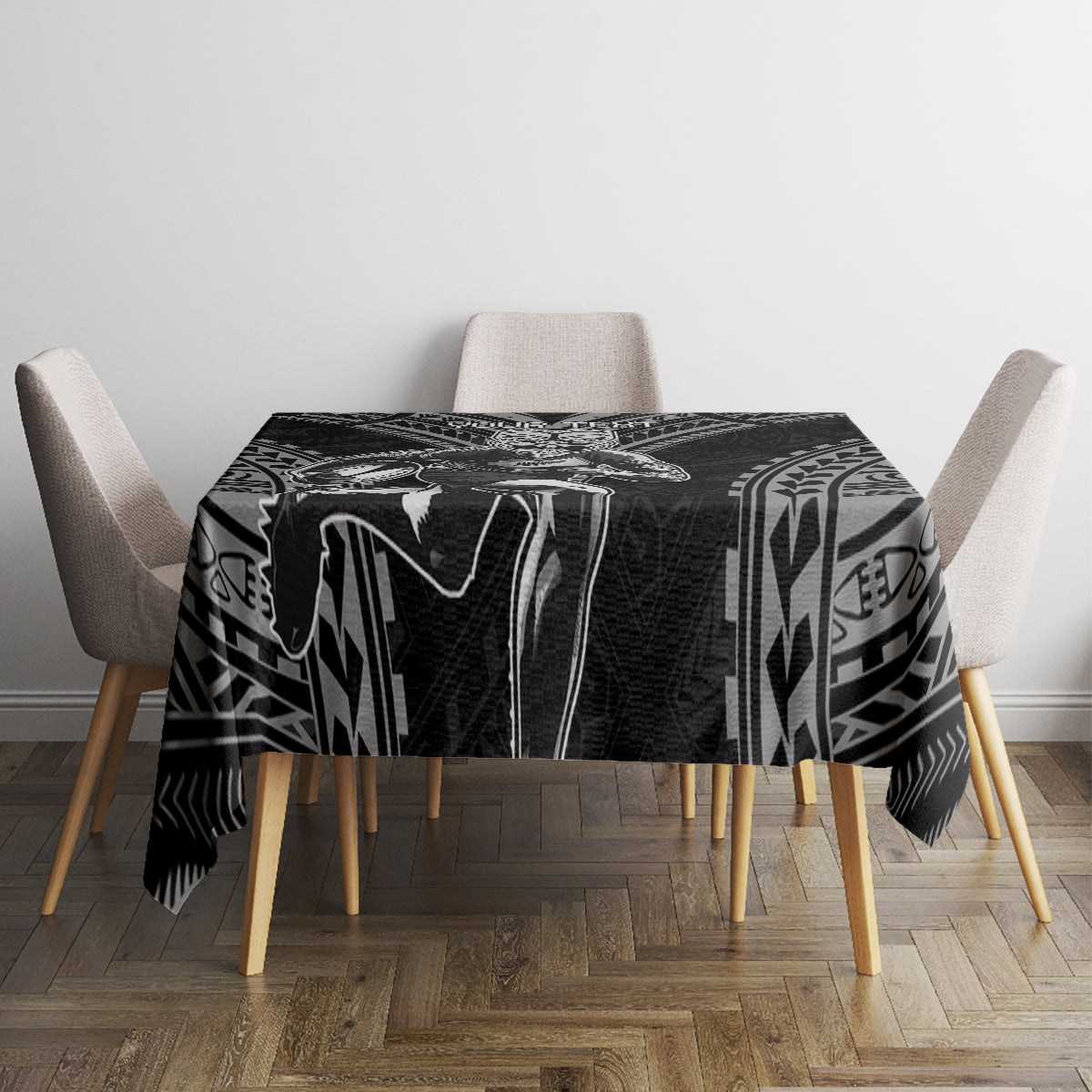 Custom New Zealand Rugby Tablecloth Maori All Black Warrior Tribal Tattoo