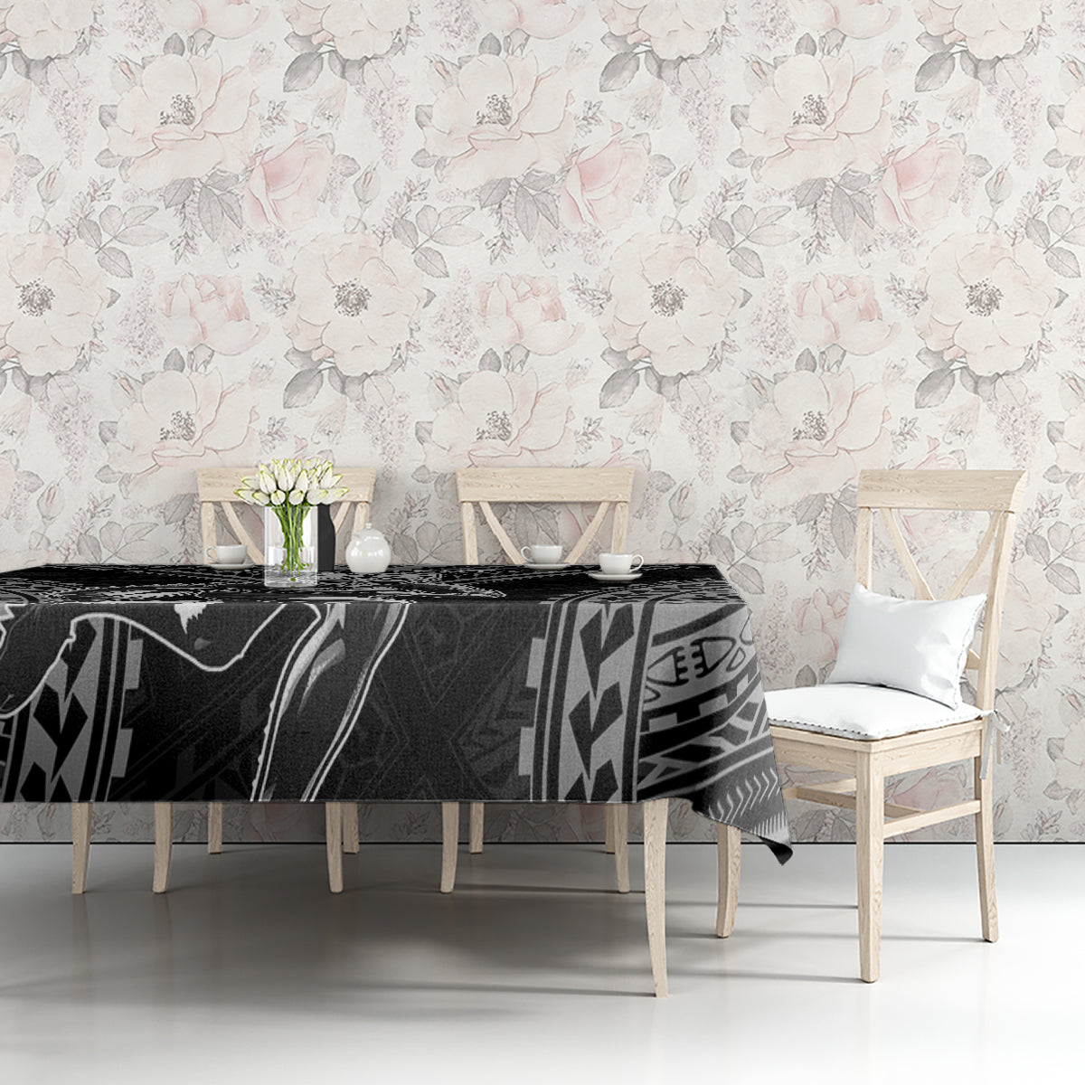 Custom New Zealand Rugby Tablecloth Maori All Black Warrior Tribal Tattoo