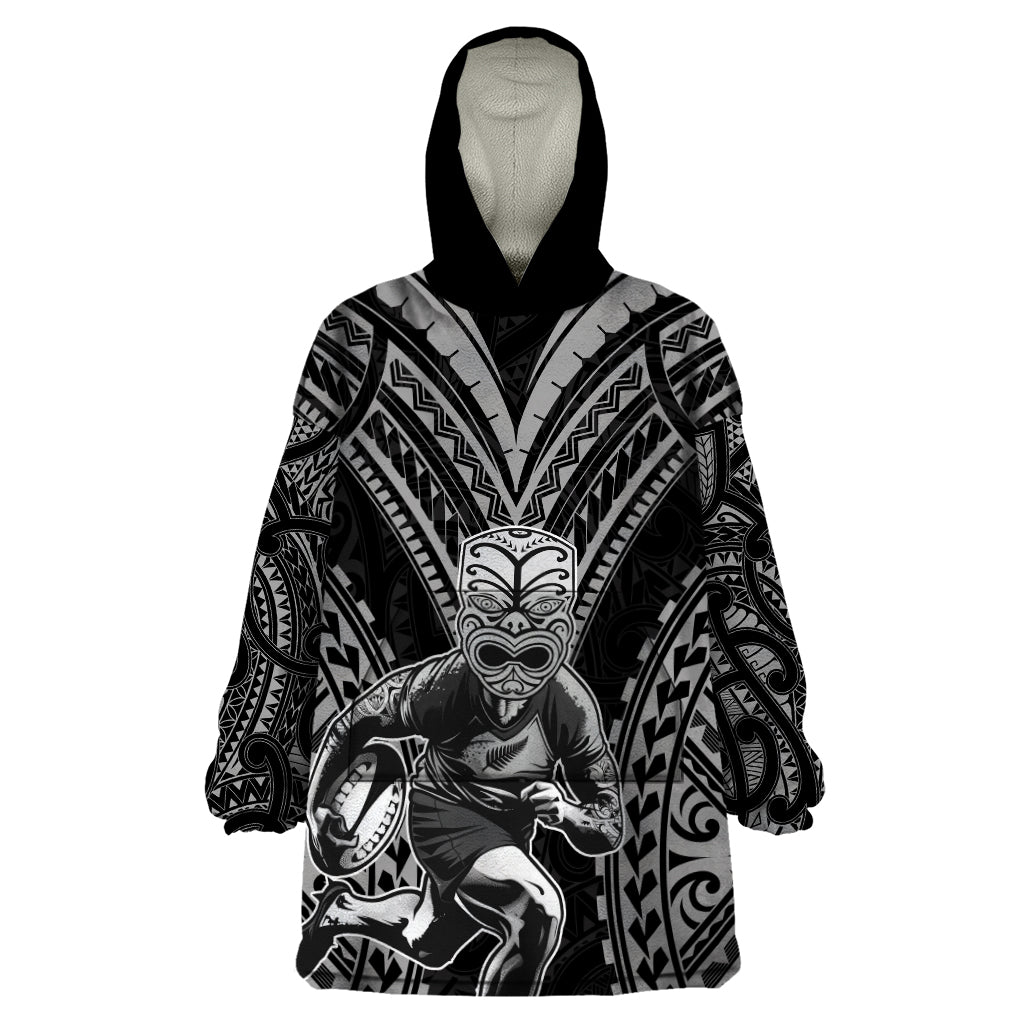 Custom New Zealand Rugby Wearable Blanket Hoodie Maori All Black Warrior Tribal Tattoo - Vibe Hoodie Shop