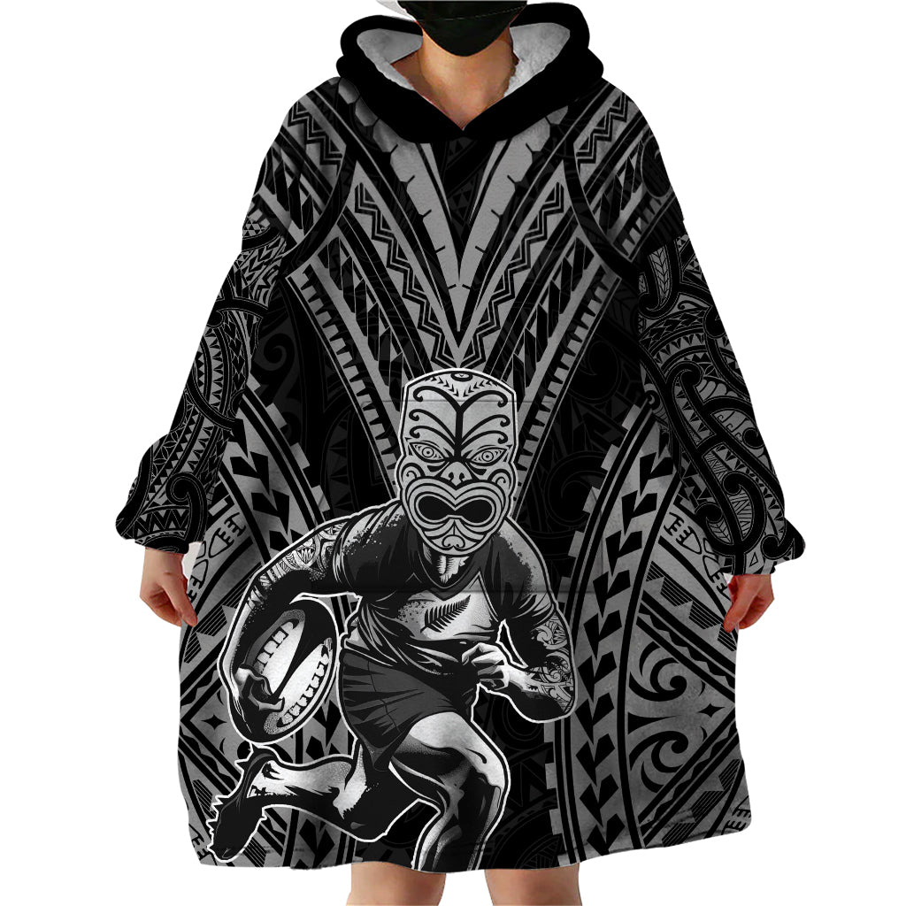 Custom New Zealand Rugby Wearable Blanket Hoodie Maori All Black Warrior Tribal Tattoo - Vibe Hoodie Shop