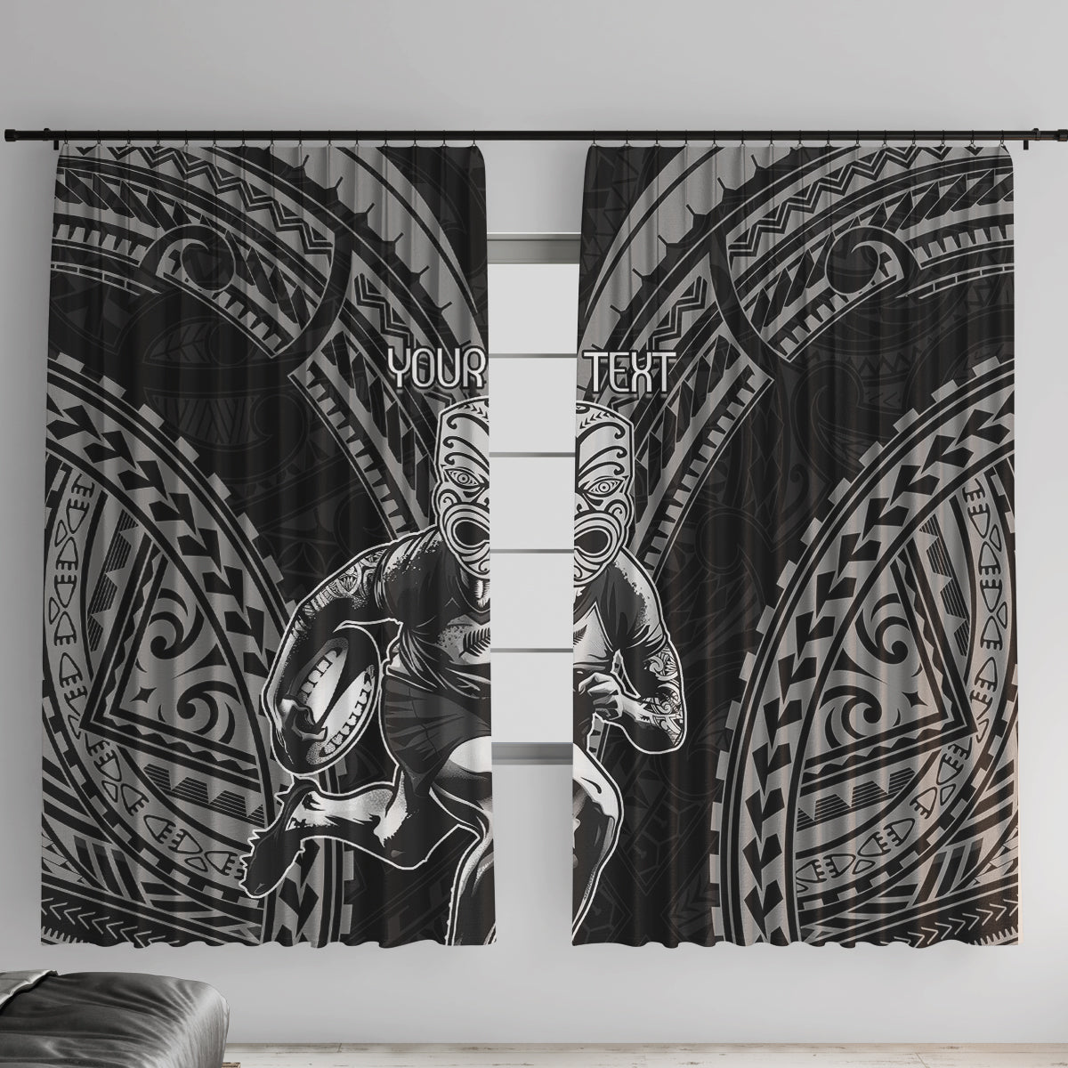 Custom New Zealand Rugby Window Curtain Maori All Black Warrior Tribal Tattoo