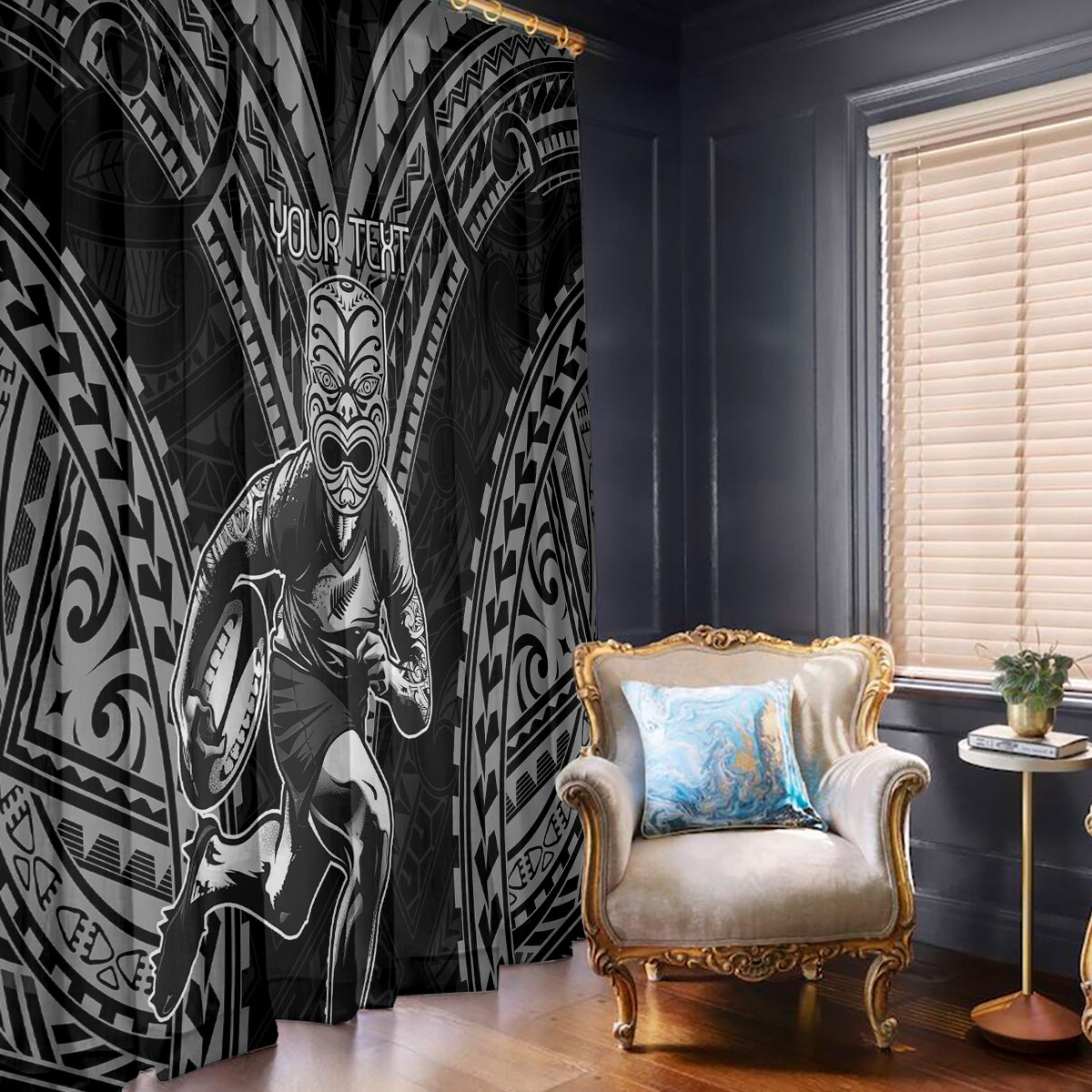 Custom New Zealand Rugby Window Curtain Maori All Black Warrior Tribal Tattoo